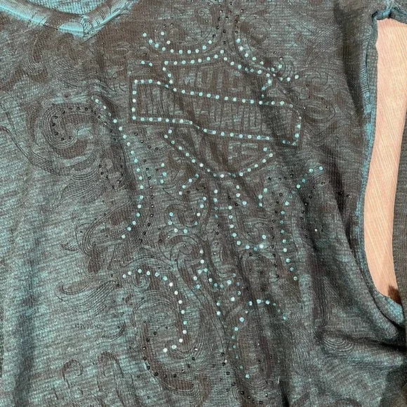 Women's Harley Davidson Blue Ombré Embelled Long Sleeve Size XL Y2K Moto FL - Picture 2 of 7